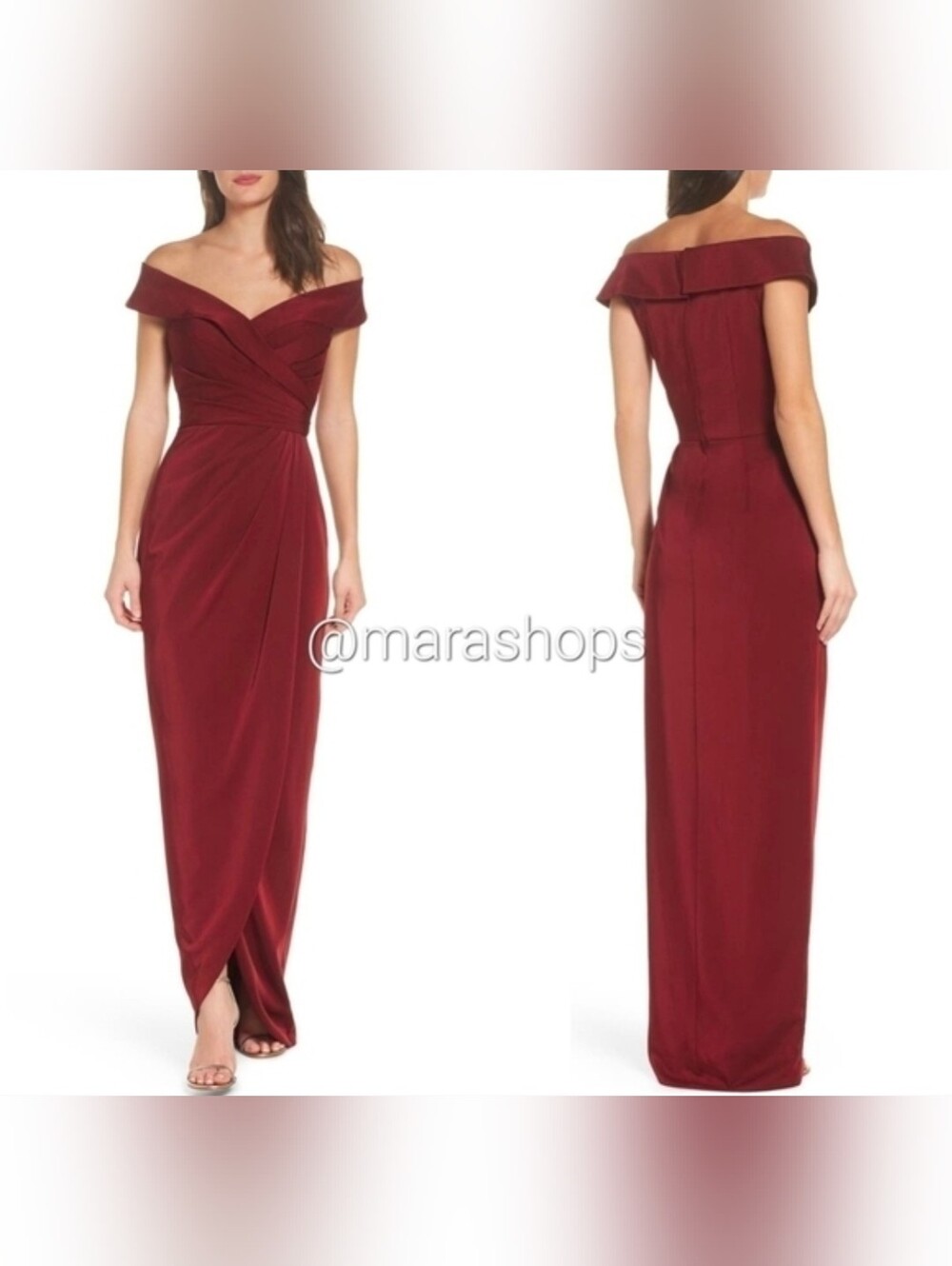 La Femme Surplice Off the Shoulder Column Gown